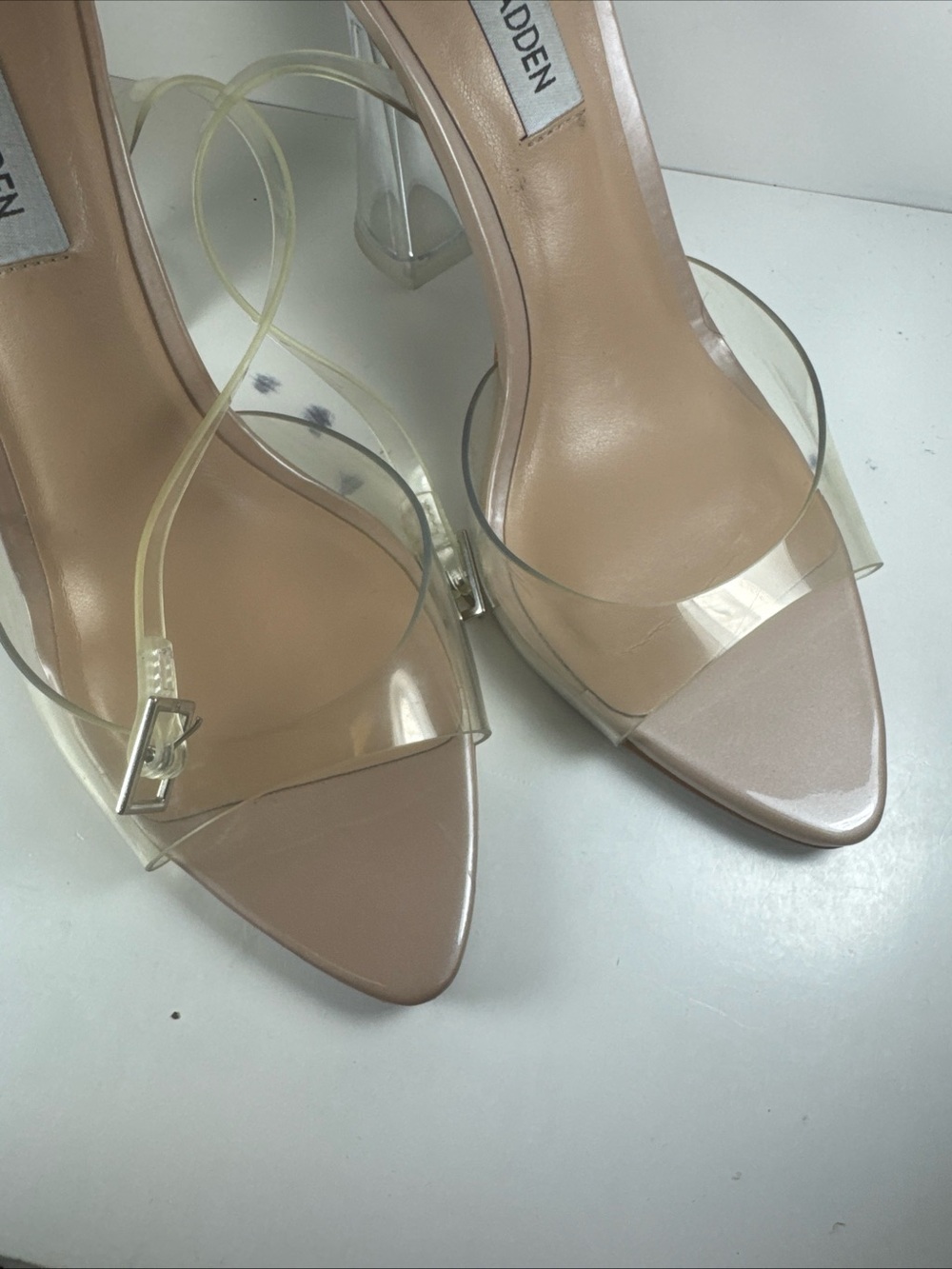 Steve Madden Beki Women’s Size 8 Clear Ankle-Strap High Heel Sandal White/Clear - Picture 7 of 10